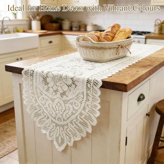 Tinsow 2 Pack Cotton Crochet Lace Rectangular Table Runner Dresser Scarf Doilies - Image 4