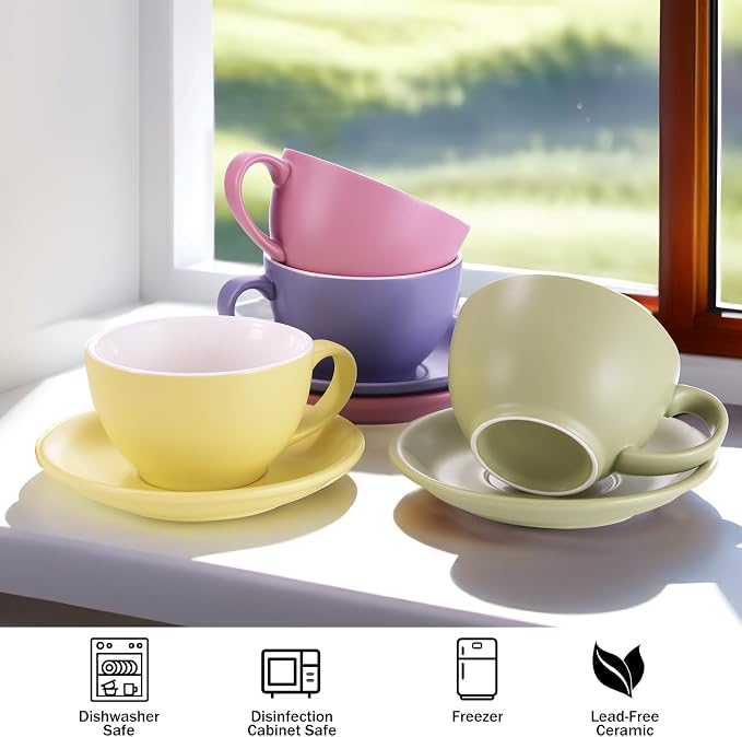 Yundu Matte Color Cappuccino Cups Set of 4-10oz Ceramic Latte Mugs - Image 3