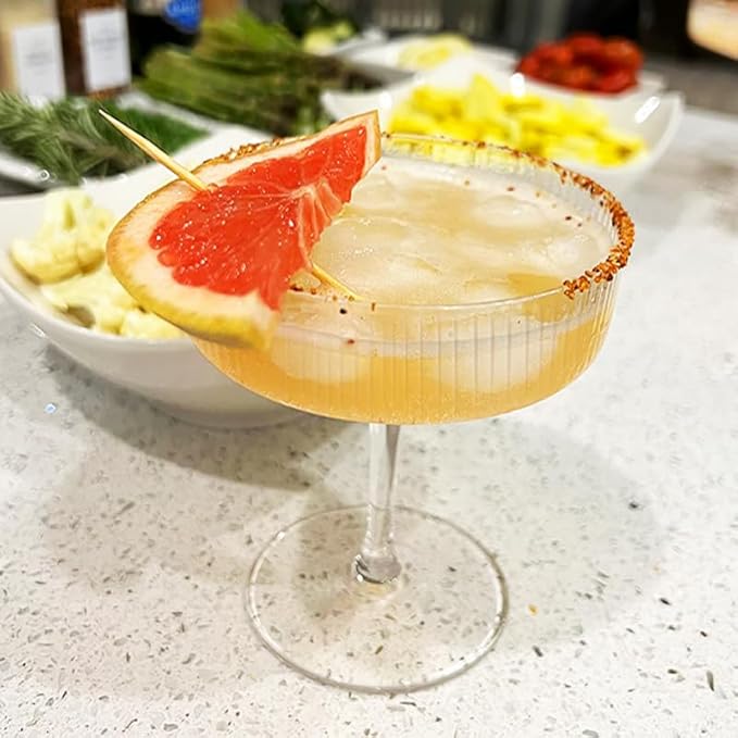 Montex 6 Pcs Ribbed Coupe Glasses, 10 oz Martini Glasses, Classic Vintage Cocktail Galssware, Pefect for Cocktail, Champagne and Gift