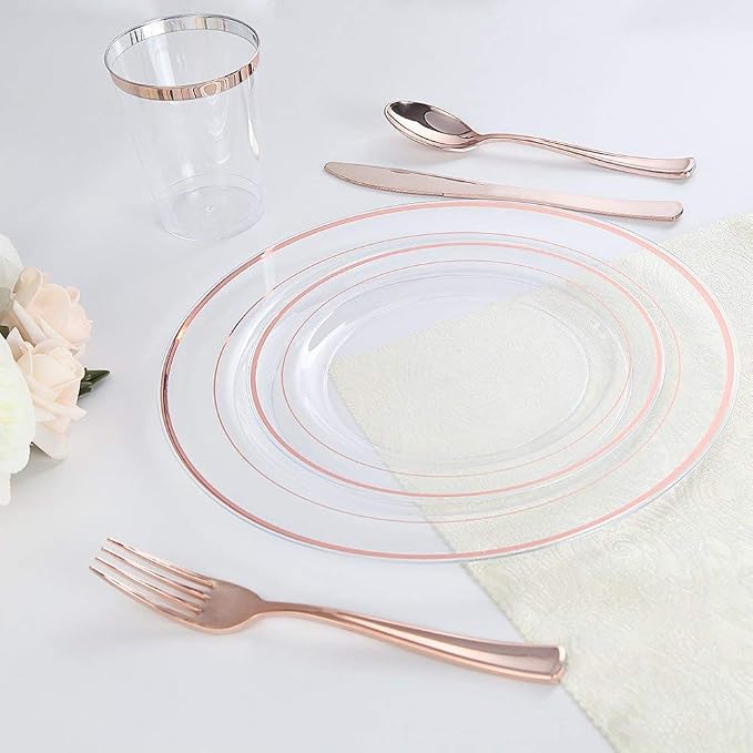 60 Pcs Rose Gold Plastic Plates, Disposable Party Set Include: 60 Clear Plastic - Image 4