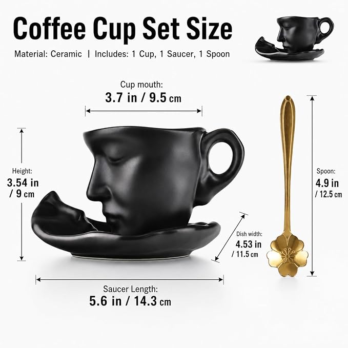 Tea Cup and Saucer Set Ceramic Kissing Couple Coffee Mug Set - Image 4