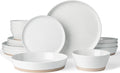Famiware Saturn 16 Pieces Plates and Double Bowls Sets for 4, Stoneware Dinnerware Set with Pasta Bowl, Dish Set with Trim - Chip & Scratch Resistant, Microwave & Dishwasher Safe, White