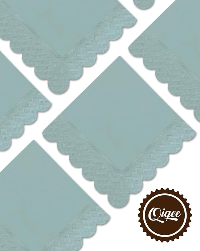 qiqee Still Blue Cocktail Dinner Napkins 5x5inch Disposable Beverage,Wedding, Birthday Party Dessert Wave Paper Napkins(120 Count)