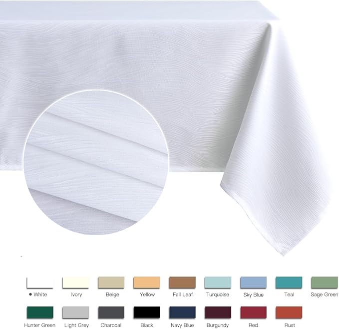 maxmill Jacquard Table Cloth Swirl Pattern Spillproof Wrinkle Resistant Heavy Weight Soft Tablecloth for Kitchen Dinning Tabletop Decoration Outdoor Picnic Rectangle 52 x 70 Inch White