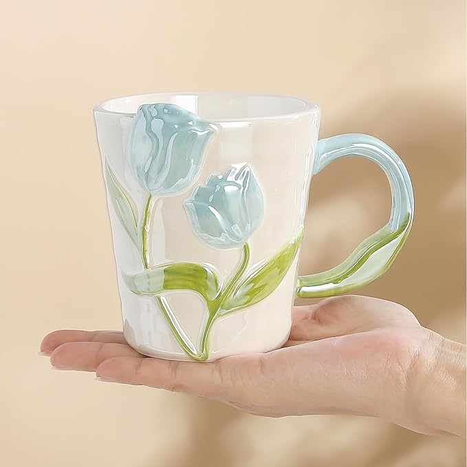 Floral Ceramic Coffee Mug 11.8 Oz Espresso Cup, Cute Flower Tea Cup - Image 4