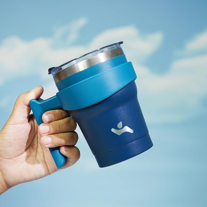 Konokyo 10 oz Tumbler with Handle and Straw, Insulated Travel Mug | Indigo - Image 5