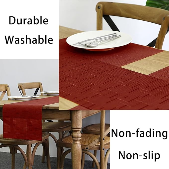 PIGCHCY Placemats Set of 8 Washable Durable Place Mats Vinyl Heat Resistant Non-Slip Table Mats Indoor Outdoor (Burgundy Red)