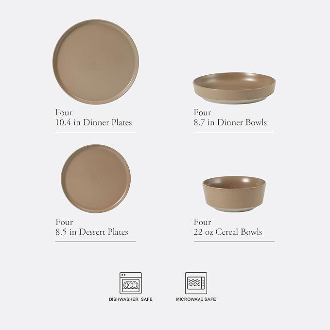 Gibson Elite Overbrook 16-Piece Pottery Clay Stoneware Dinnerware Set – Terraccotta Brown Reactive Glaze, Stackable Plates and Bowls w/Pasta Bowl, Service for 4 – Microwave & Dishwasher Safe
