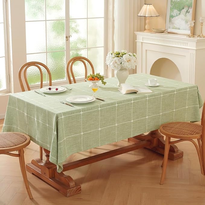 Zobesta Plaid Green Table Cloth Rectangle Table 60 x 120 Inch, Heavy Weight Washable Farmhouse Soft Boho Linen Tablecloth Rectangle for Outdoor, Party, Holiday, Picnic, Dining