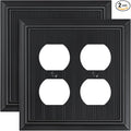 2-Pack Classic Beadboard Double Duplex Outlet Cover, Matte Black Decorative Switch Plates and Outlet Covers for Electrical Outlets, Durable Natural Bamboo Fiber Wall Plates, 2 Gang Receptacle Cover