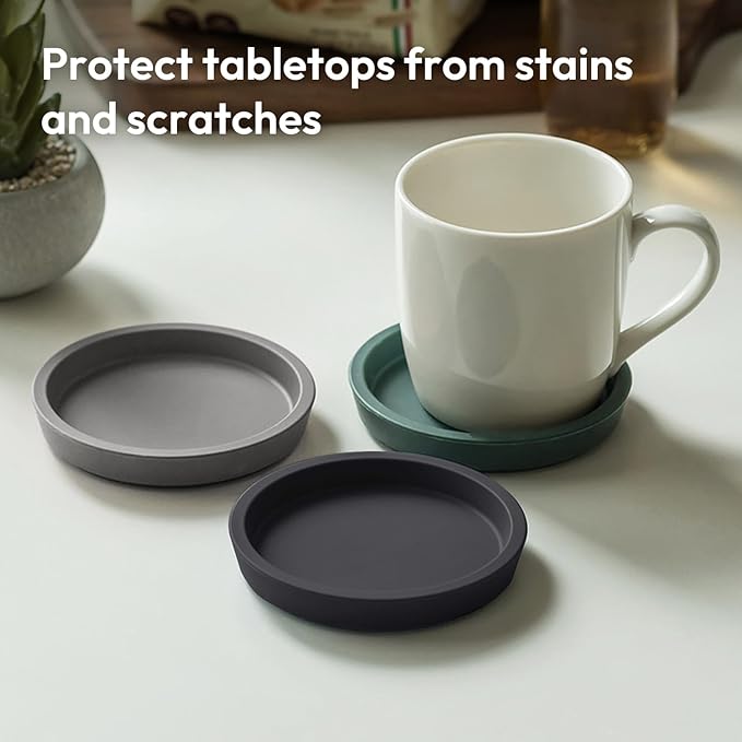 Carrotez Thick Silicone Coasters for Drinks, Round Bulky Cup Coasters for Coffee Table, Desk, Set of 2 - Grey
