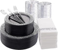 LIYH 350Pcs Black Silver Lace Plastic Plates Dinnerware Set by LIYHLoveinyourheart