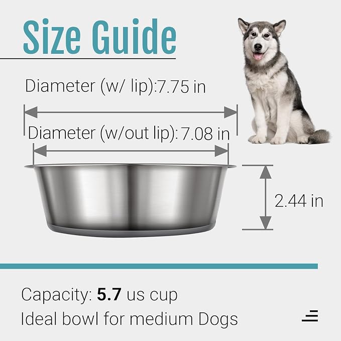 Nonslip Stainless Steel Dog Bowls, 5.7 US Cup, Dishwasher safe, Stackable design - Image 5
