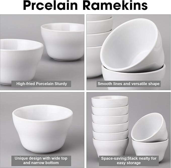 Suclain 30 Pack 8 oz Porcelain Bowls Set Porcelain Soup Cups Small Dessert Bowls Soup and Dip Bowls for Ice Cream Dessert Sauce Dipping Salads Cereal Rice, Microwave and Dishwasher Safe, White