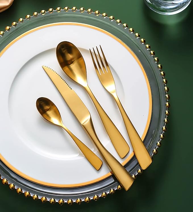 8 Piece Gold Silverware Set for 2,Modern Unique 18/10 Stainless Steel Flatware Cutlery Set, Eating Tableware Set,Vintage Luxury Style Cutlery Set for Home Restaurant Wedding Party