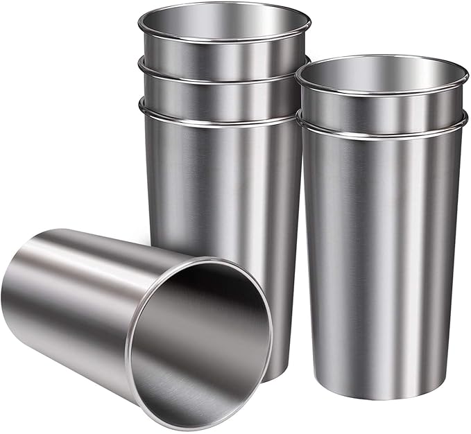 Ruisita 6 Pack 20 oz Stainless Steel Cups Metal Shatterproof Stackable Pint Drinking Cups for Adults or Kids (20 oz/600 ml)