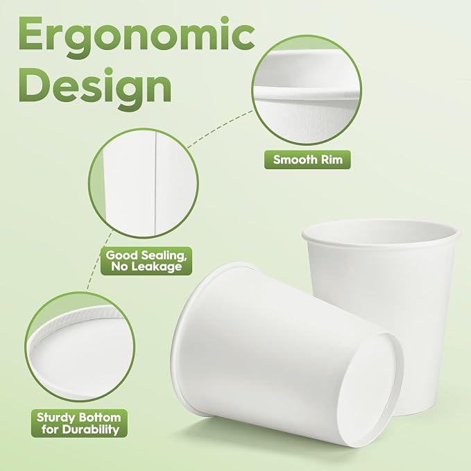 Glotoch Express Paper Cups 8 oz 300 Pack Leak-Proof Disposable Coffee Cups | - Image 3