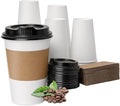 RACETOP 12 oz 100 Pack Disposable Paper Coffee Cups with Lids and Sleeves, Hot Cups, Paper Cups with Lids, Ideal for Home/Office