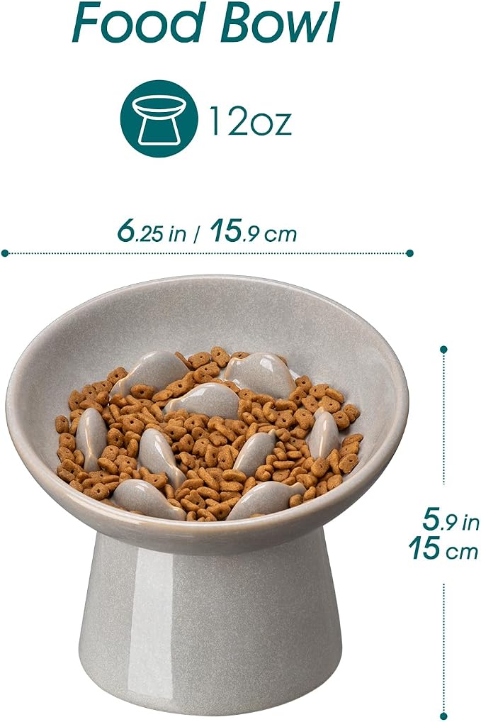 vancasso Ceramic Slow Feeder Cat Bowl, 6.25 Inch Elevated Cat Slow Feeder Bowl - Image 2