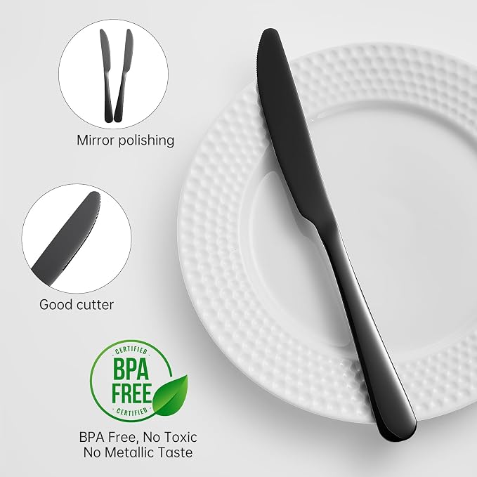 16pcs Butter knives Stainless Steel dinner knives 9inch black silverware | - Image 3