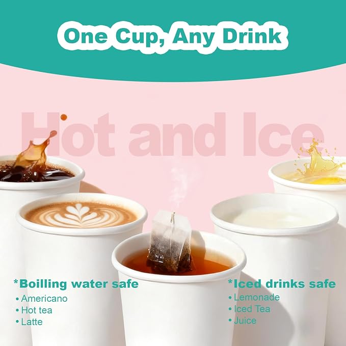 12 oz 100 Pack Disposable Coffee Cups, Bulk White Disposable Paper Cups - Image 6