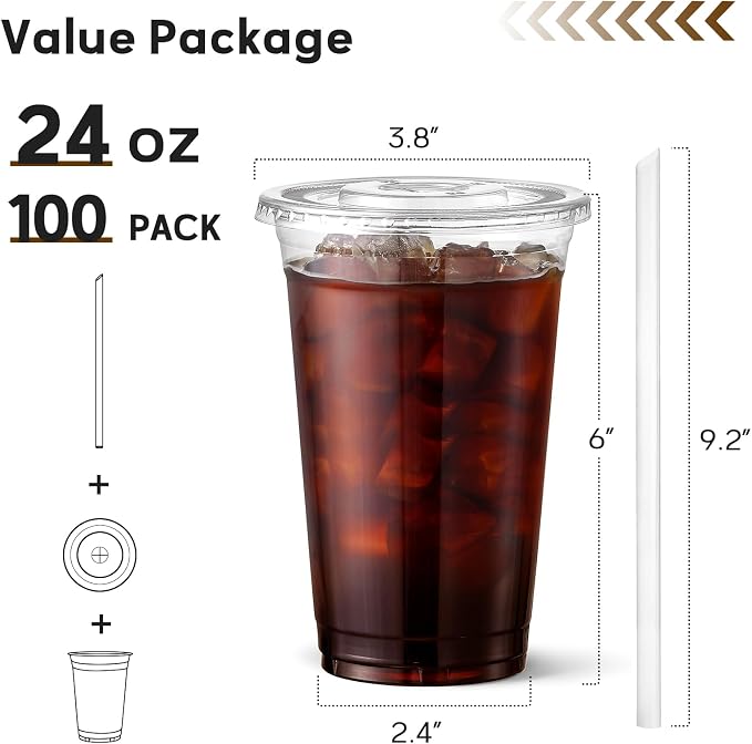 AOZITA 100 Pack - 24 oz Clear Plastic Cups - Image 2
