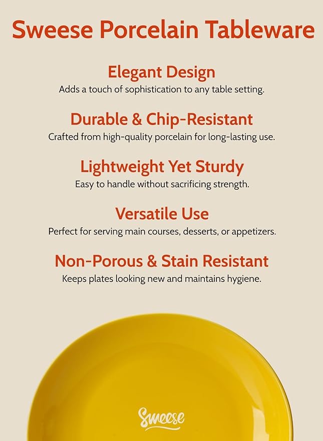 Sweese 7.8 Inch Porcelain Dessert Plates Set of 6 - Dishwasher, Microwave, Oven Safe, Chip-Resistant - Rainbow Palette