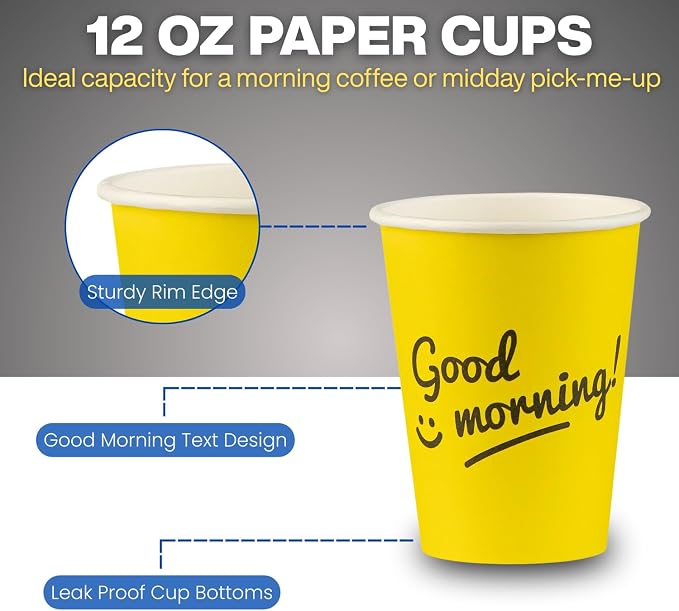 Disposable Coffee Cups, To Go Paper Hot Cups, Good Morning Design - Image 6