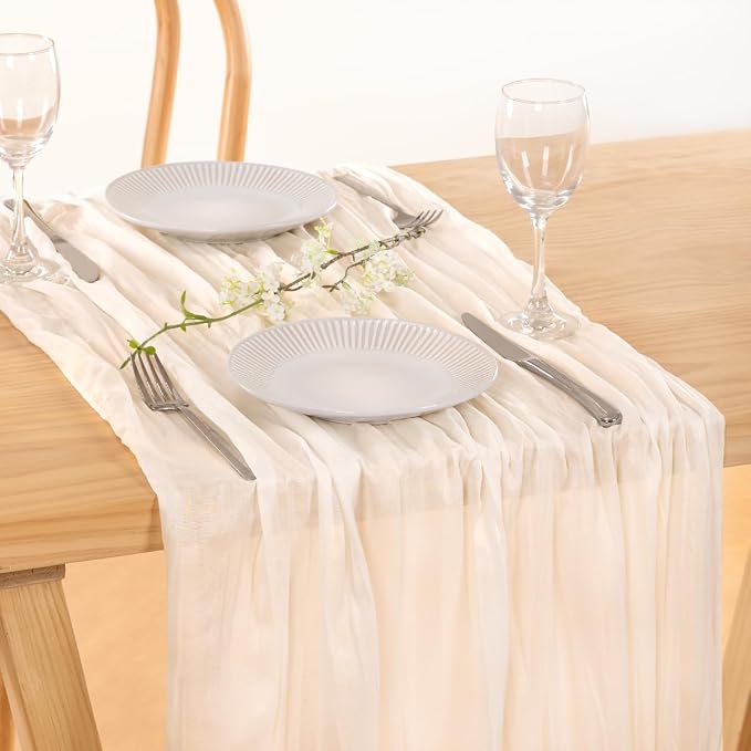 12 Pack Ivory White Cheesecloth Table Runner Rustic Gauze Centerpiece | - Image 2