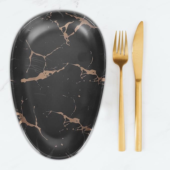 Marble Pattern Oval Dinner Plate 10.2 Inch Imitation Porcelain Steak Plate Western Tableware Fruit Storage Tray for Home Dining