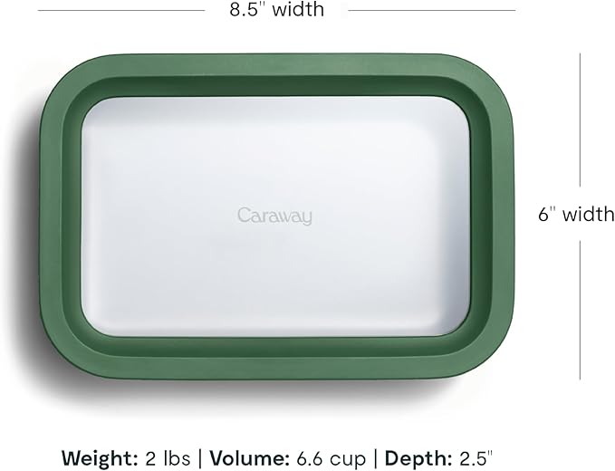 Caraway Glass Food Storage - 6.6 Cup Glass Container - Ceramic Coated Food Container - Non Toxic, Non Stick Lunch Box Container with Lids - Dishwasher, Oven, & Microwave Safe - Sage