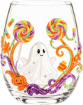 Halloween Printed Glass Cup, Ghost Pumpkin Themed Handleless Water Tumbler 15oz by Unknown