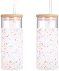 Tronco 20 oz Glass Tumbler with Lid and Straw, Iced Coffee Cup and Smoothie Cup with Bamboo Lids & Protective Silicone Sleeve, Dishwasher Safe, BPA-Free, Glass Cup 2 Pack