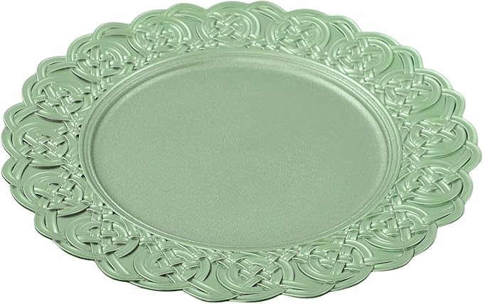 Charger Plates, 100pcs Green 13inch Plastic Dinner Plate, Round Plastic Dinner Plate with Delicate Texture for Parties Wedding (Green)