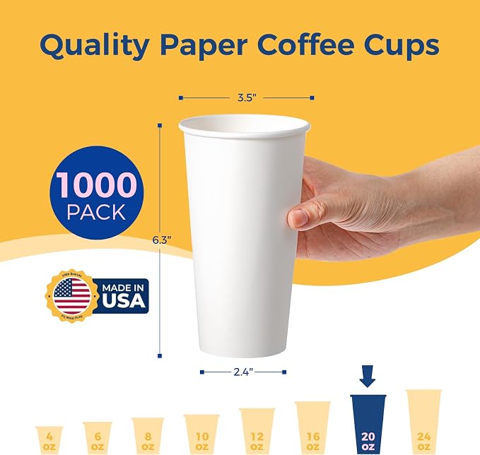 Fit Meal Prep 1000 Pack 20 oz Disposable Paper Coffee Cups, Premium White Hot - Image 2
