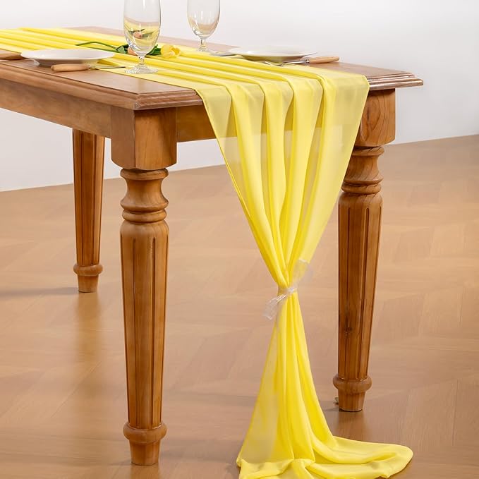 Yellow Chiffon Table Runner Summer Boho Wedding Birthday Party Decor | 10ft - Image 4