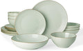 Famiware Jupiter Dinnerware Set with Pasta Bowl, Plates and Double Bowls Dish Sets for 4 (16 Pieces), Microwave and Dishwasher Safe Stoneware Tableware, Chip and Scratch Resistant, Light Green