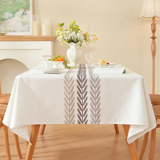 Zobesta Linen Tablecloths Rectangular 70 x 53 Inch, White Table Cover Waterproof Washable Farmhouse Soft Boho Table Cloth Rectangle Tables for Outdoor, Kitchen