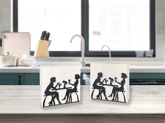 2 Pcs Napkin Holders for Table, Black Farmhouse Kitchen Cocktail Dining Paper Napkin Holder, Stainless Steel Napkin Dispenser Holder (Women Theme)