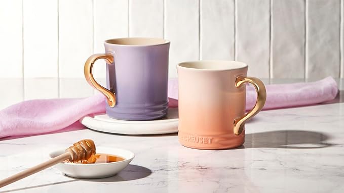 Le Creuset Stoneware Vancouver Mug, 14 oz., Peche/Gold Metallic Handle - Image 5
