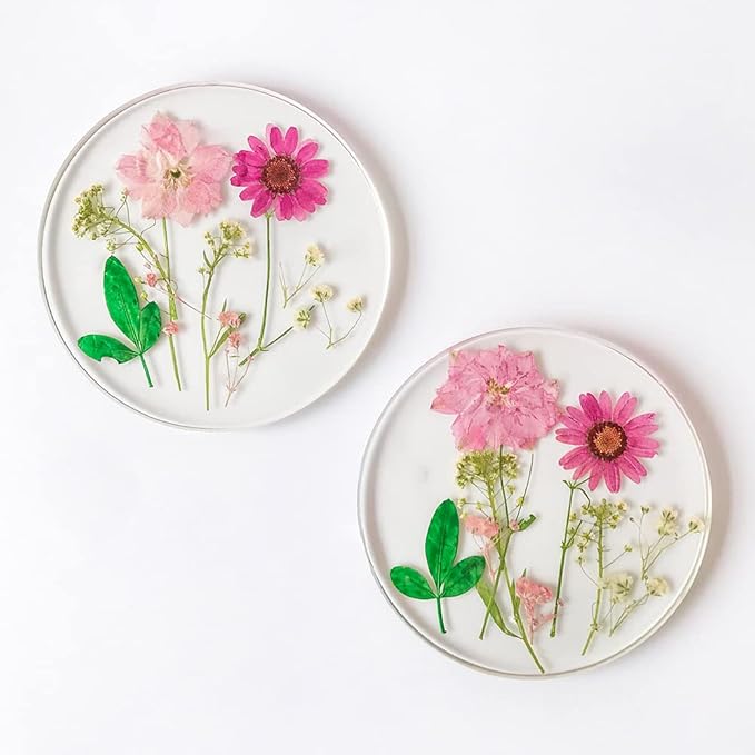 Floral Coasters for Drinks: Handmade Resin Coasters Tabletop Protection Cup Mat Round Coaster Set with Real Flower for Women Coffee Table Home Decor （Set of 6）