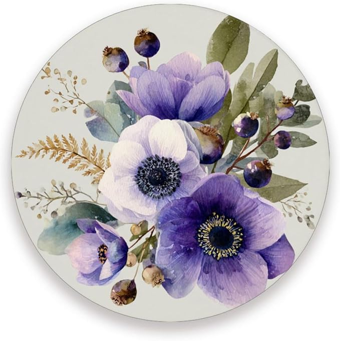 Coasters for Drinks Coaster Drink Set Decorative Coffee Table Desk Cup Mat Spring Cute Cork Bar Backing Round Home Decor Purple Silver Lotus with Branches and Berries20