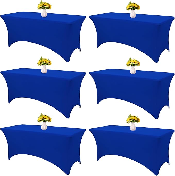 HAISIWLKJ 6 Pack Table Cloth 8ft Royal Blue Tablecloths for Rectangle Folding Table Spandex Fitted Stretch Cover Wrinkle Resistant Washable Protector for Party, Wedding, Banquet, Festival.