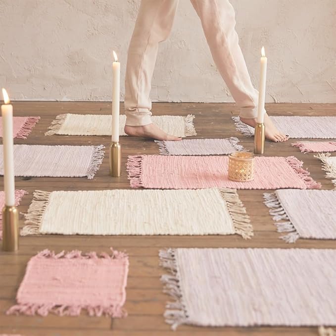 PILLOWPIA Handcrafted Chindi Rag Rug Hot Pad – 100% Cotton, Handwoven, Colorful & Eco-Friendly | Boho Kitchen Accessory for Table, Counter, or Serving Use - Lilac