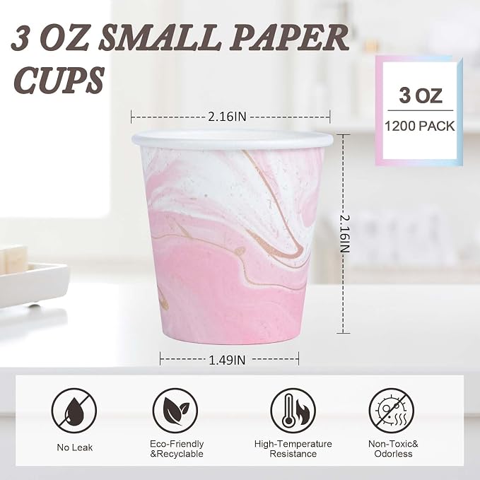 3oz Bathroom Paper Cups, 1200 Pack Small Disposable Cups | Mouthwash Cups - Image 2