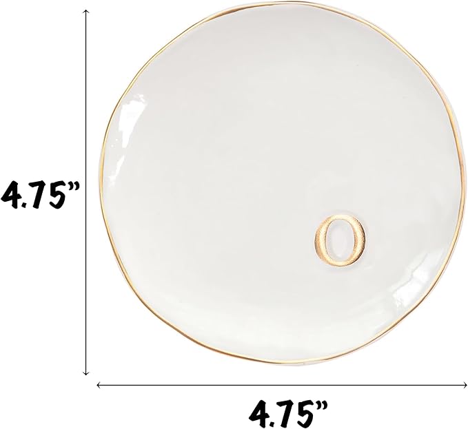 COLLECTIVE HOME - Ceramic Jewelry Tray, Decorative Trinket Dish for Rings Earrings Necklaces Bracelet Watch Keys, Birthday Mother's Day Christmas Gift for Women, 4.75", Glossy (o)
