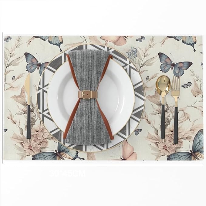 12"x18" Fairy Butterfly Pink Pale White Yellow Placemats Set of 4 Washable Thick Place Mats Kitchen Table Mats Decorative Linen Fabric Table Mat for Dining Table Kitchen Home Decor