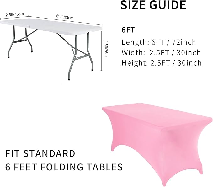 Fokitut 6 Pack Spandex Table Cover for 6FT Table Universal Fitted Stretch Tablecloth for Party, Banquet, Wedding and Events-Pink