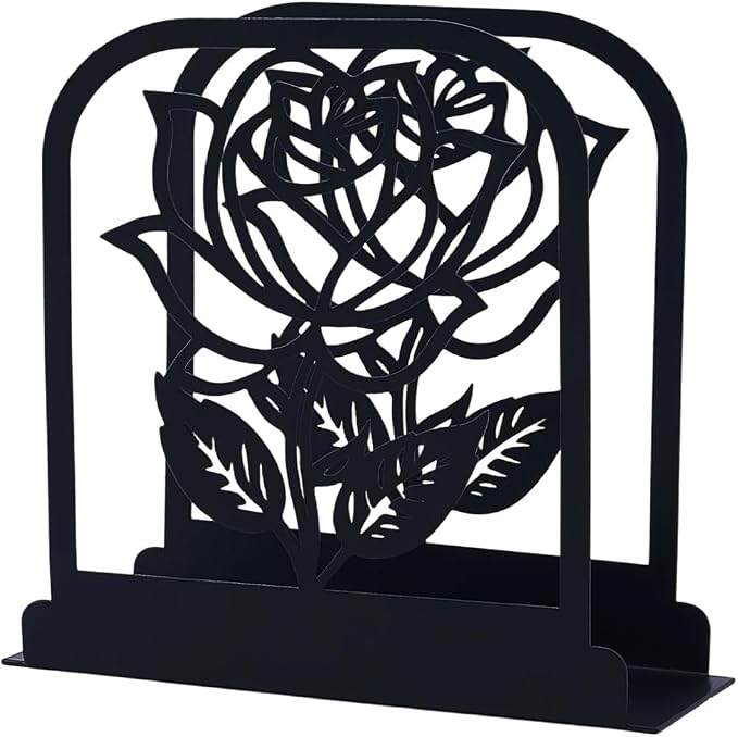 CRASPIRE Flower Standing Napkin Holder Black Metal Napkins Holders Retro Rose - Image 7