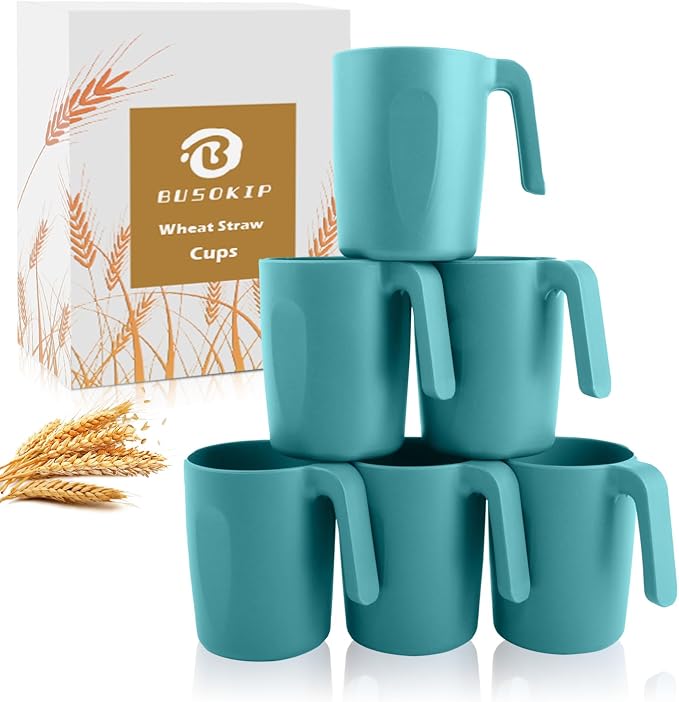 Coffee Mug 16 OZ, Wheat Straw Coffee Mugs Set of 6, Unbreakable Water Tumbler by BUSOKIP